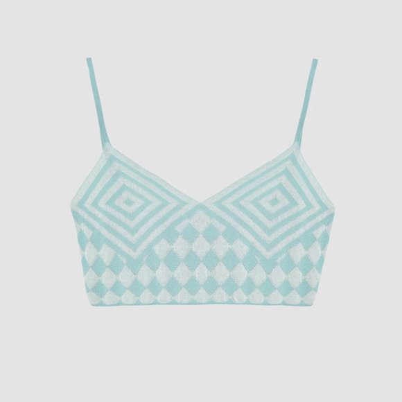 Cropped Knit Bralette Top Light Blue - Picture 1 of 4